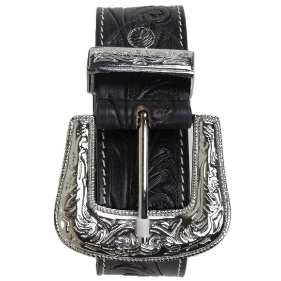 Myra Bag Hand-Tooled Leather Belt Silver Black Size Small NWT